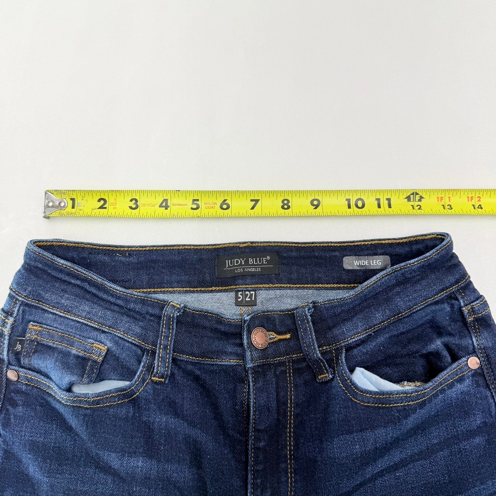 Judy Blue Wide Leg Jeans Women 5/27 Dark Wash Raw Hem High Rise Cotton Blend - Picture 5 of 10